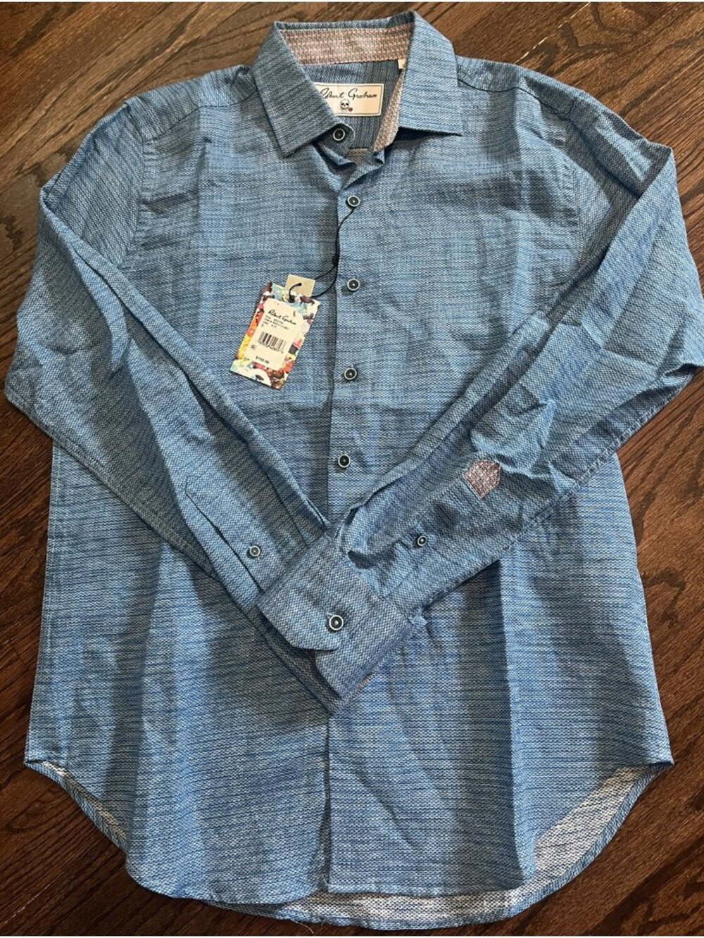 NWT Robert Graham Brixton Linen Blend Classic Fit Shirt Blue Mens Sz S $198